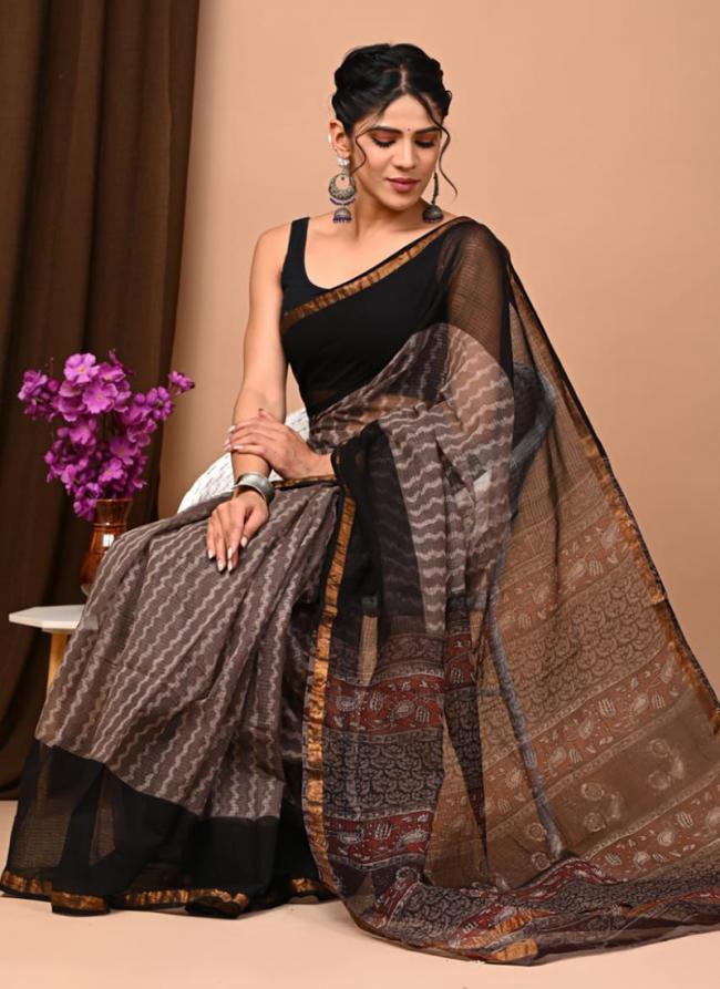 Cotton Black  Digital Printed Saree